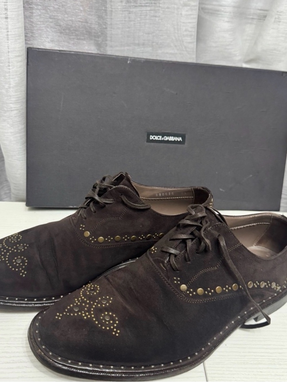 Dolce & Gabbana Dark Brown Suede Studded Brogues